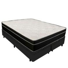 Cama Box Baú Queen 158 Bipartido - Tecido Sintético Preto com Colchão Paris - Molas Ensacadas Preto 26x158x198