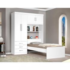 Guarda Roupa Solteiro 4 Portas 3 Gavetas Flex Cancun JeA Móveis - Branco com Lilás Branco