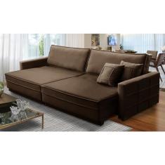 Sofá Sem Caixa Retrátil e Reclinável 2,10m com Molas Karen Veludo Marrom Adonai Estofados