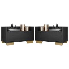 Kit c/ 2 Mesas de Cabeceira 60 cm c/ Pés Quadrados Multimóveis Preta/Natural