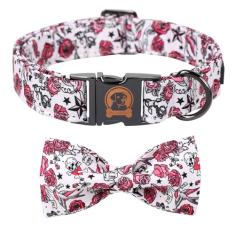 Coleira de cachorro MR. CHUBBYFACE Dia dos Namorados com gravata borboleta - coleira fofa de algodão rosa rosa, coleira ajustável para cães meninos e meninas com fivela de metal para cães pequenos,