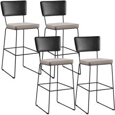 Kit 04 Banquetas Altas Preto Linho Bege