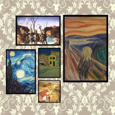 Kit De 5 Quadros Com Moldura Preta - Artes Famosas - Plinplin