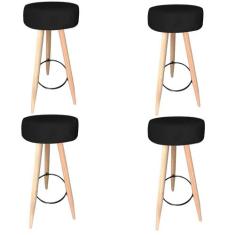 Kit 04 Banqueta Alta Flora Pés Palito em Madeira Branco  Bar Bistrô Co