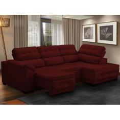 Sofá Canto Chaise Luiza 5 Lugares Retrátil Reclinável 250Cm Mola Pillo