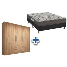 Cama Box Casal + Colchão D33 Ortobom + Guarda Roupa Master 8.6 Atacama