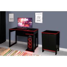 Mesa De Computador Gamer Me4161 + Balcão Me4164 - 2 Peças Preto-vermelho - Tecno Mobili