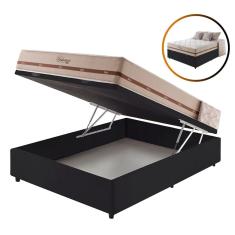 Cama Box Baú Casal Preto + Colchão Molas Superlastic Bahamas 128x188x68cm