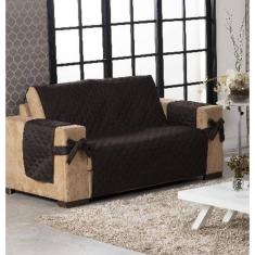 Capa De Sofá 2 Lugares Tabaco Com Laço Porta Objetos Lateral