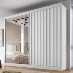 Guarda Roupa Casal Ripado com Espelho 2 Portas de Correr 100 MDF Atlanta Made Marcs