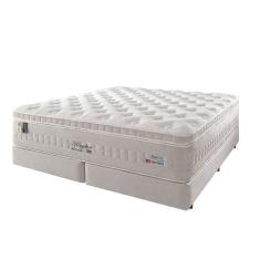 Cama Box King + Colchão Molas Ensacadas Látex Visco Gel Cinza