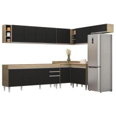 Armário De Cozinha Modulado De Canto 8 Peças Cp25 Balcão Sem Tampo Castanho/preto - Lumil