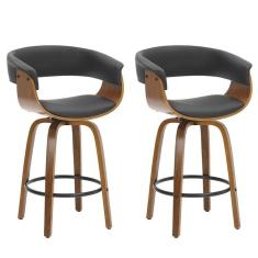 Kit com 2 Banquetas Base Madeira Baixa Betim Preto