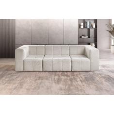 Sofá Box Assentos Fixos 3 Lugares Bouclé Off White