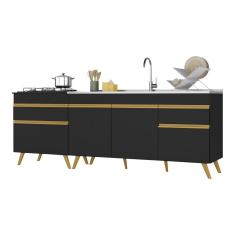 Kit Com 2 Balcões De Cozinha 150cm E 70cm V2073Dourado
