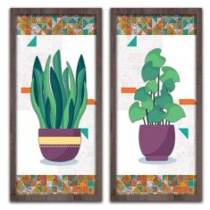 Conjunto Quadros Decorativos 2 pçs 20x45 Vasos e Azulejos - SHD  Solei