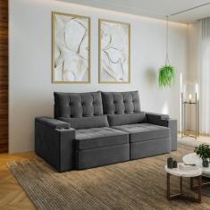 Sofá Retrátil Reclinável 3 Lugares 220cm Porta Copos e USB Embaúba Ext