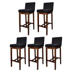 Kit 5 Banquetas Alta Estofada para Bancada de Cozinha Lisboa Madeira Capuccino Suede Preto CCS