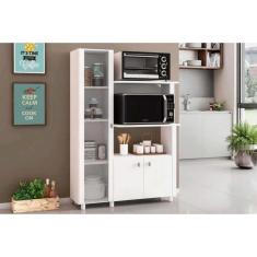 Balcão Multiuso Cozinha  BL-3304 c/ 3 Portas e Nicho p/ Microondas 96cm Branco - Tecno Mobili