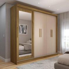 Guarda-Roupa de Casal Miami 5 Portas 4 Gavetas com Espelho Carvalho/Macadamia - Panorama Móveis