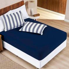 Jogo De Lençol King Marim Malha 100% Algodão 3 Peças Marinho
