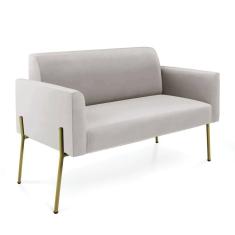 Sofá Namoradeira 2 Lugares Pé De Ferro Dourado Marisa Veludo Cinza D03