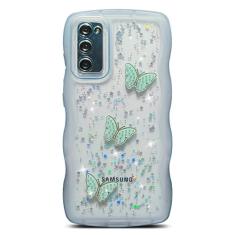 SUYACS Capa para celular Samsung Galaxy S20 FE 6,5 polegadas fofa Kawaii Bling Glitter Curly Wave Frame Shape 3D Butterfly Clear Cover for Women Soft Silicone à prova de choque para Samsung S20 FE