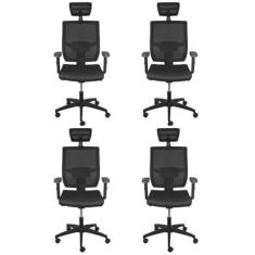 Kit 4 Cadeiras de Escritório Presidente com Nr17 Atenas Alta Preto