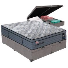 Cama Box Baú Cinza e Colchão King Charlotte Molas Ensacadas Sealy