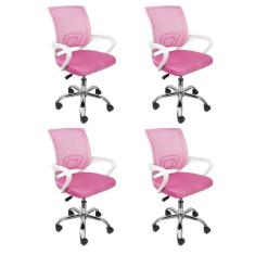Kit 4 Cadeiras para Escritório Diretor Tela Mesh Tok 3310 Rosa