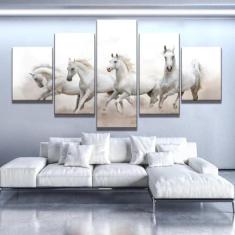 Quadros Decorativos 5 Peças Cavalos Brancos Selvagens - Quadros Kyme