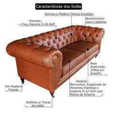 Jogo de Sofá Sala de Estar Chesterfield Duo Couro Conhaque Brilho - Gr