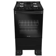 Fogao Mueller 4 Bocas Preto Bivolt Mesa De Vidro Grades Ferro Fundido MFV4BF