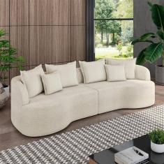 Sofá Living Salinas 3 Lugares Com Almofadas 250cm Modulado Bouclê Off White G33 Gran Belo