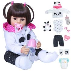 Boneca Reborn de Silicone Roupa Panda Marca New Happy