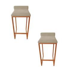 Kit 2 Banco Banqueta Cadeira Grécia Base Metal Bronze Veludo - Fina Mo