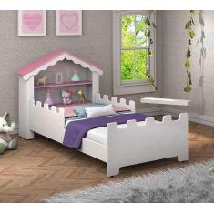 Cama Juvenil Princesa com colchão Branco/Rosa- Vitamov