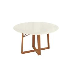 Mesa p/ Cozinha Elma Madeira Maciça c/ Tampo Madeirado c/ Vidro 105x105cm Carvalho/Off White/Vidro Off White - Kappesberg