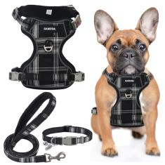 GAMUDA Conjunto de coleira e coleira para animais de estimação, lençóis para cuidados com cavalos, sem calço e sem puxão, colete ajustável xadrez refletivo para cães médios, gatos, cavalos pequenos,