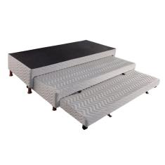 Cama Box Base C/2 Auxiliares Solteiro Universal Rústico Bordado White (88x188x32) - Paropas