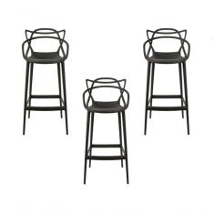 Kit C|3 Banqueta Média Masters Allegra - 66 Cm - Preto