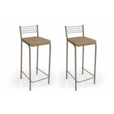Banqueta Sala De Jantar Gênova 2B705Nk Kit 2 Un Níquel/Linho Capuccino - Kappesberg