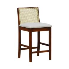 Banqueta Média com Telinha Pérola Madeira Maciça e Assento Estofado c/