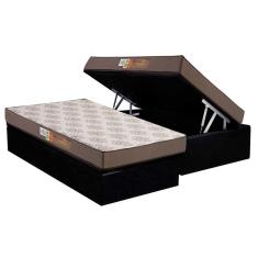 Conjunto Box Baú Solteiro: Colchão Espuma Polar D28 Pérola + Base CRC Suede Black (88x188)