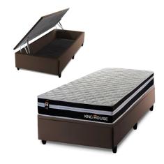 Conjunto Box Baú Marrom Durham Preto 96x203x67 c/Molas Ensacadas