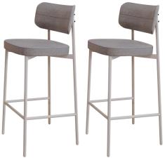 Kit 02 Banquetas Alta Bar Cozinha Sala De Jantar Aço Branco Kaira C01 Linho Cinza - Lyam Decor