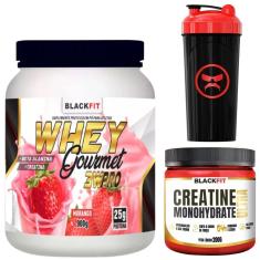 Kit Whey Morango + Creatina + Mais Coqueteleira Max Resultados No Treino-Unissex