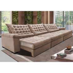Sofá Retrátil E Reclinável 3,85m Molas Ensacadas Cama Inbox Big Space Com Bordado 3d Velusoft Bege