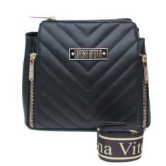 Bolsa Feminina Bordada Transversal Alça Bordada Lorena Vitoria, Preto