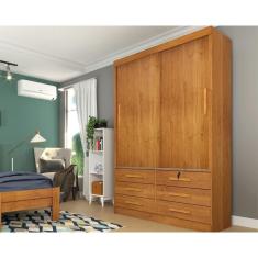 Guarda Roupa Solteiro Chicago 2 Portas de Correr 6 Gavetas MDF-MDP Cinamomo Tcil Móveis